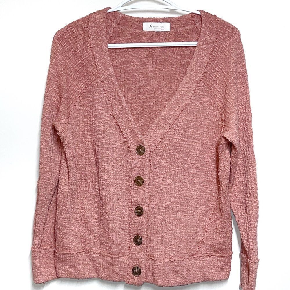 Two by Vince Camuto Peach Orange Raw hem Button front Cotton Cardigan ladies S